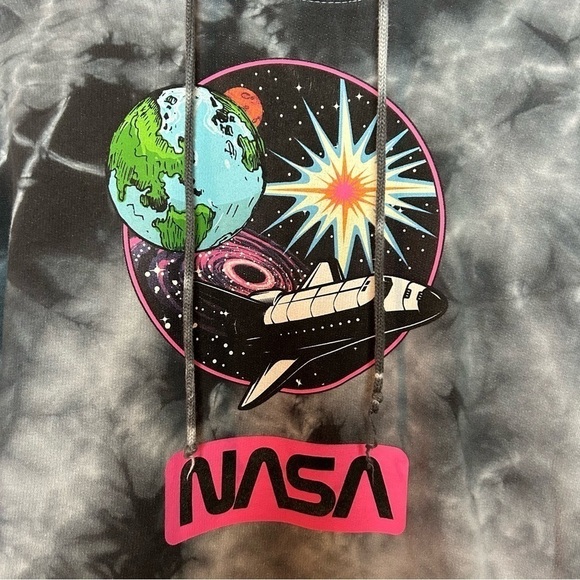 Hyper Space NASA Galaxy Gray Tie Dye Pullover Hoodie Sz. L - Picture 6 of 12